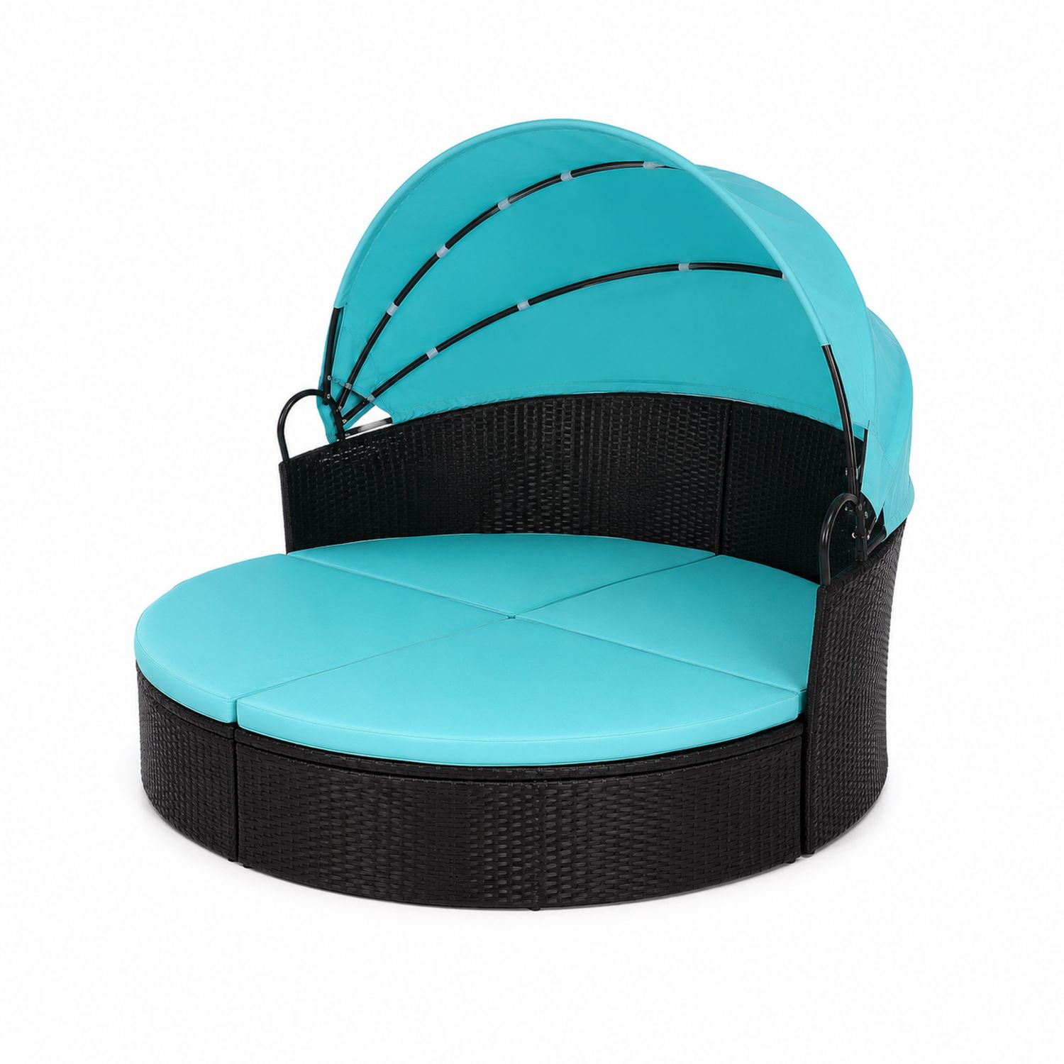 Sofa ogrodowa z daszkiem polirattan czarny/turkusowy