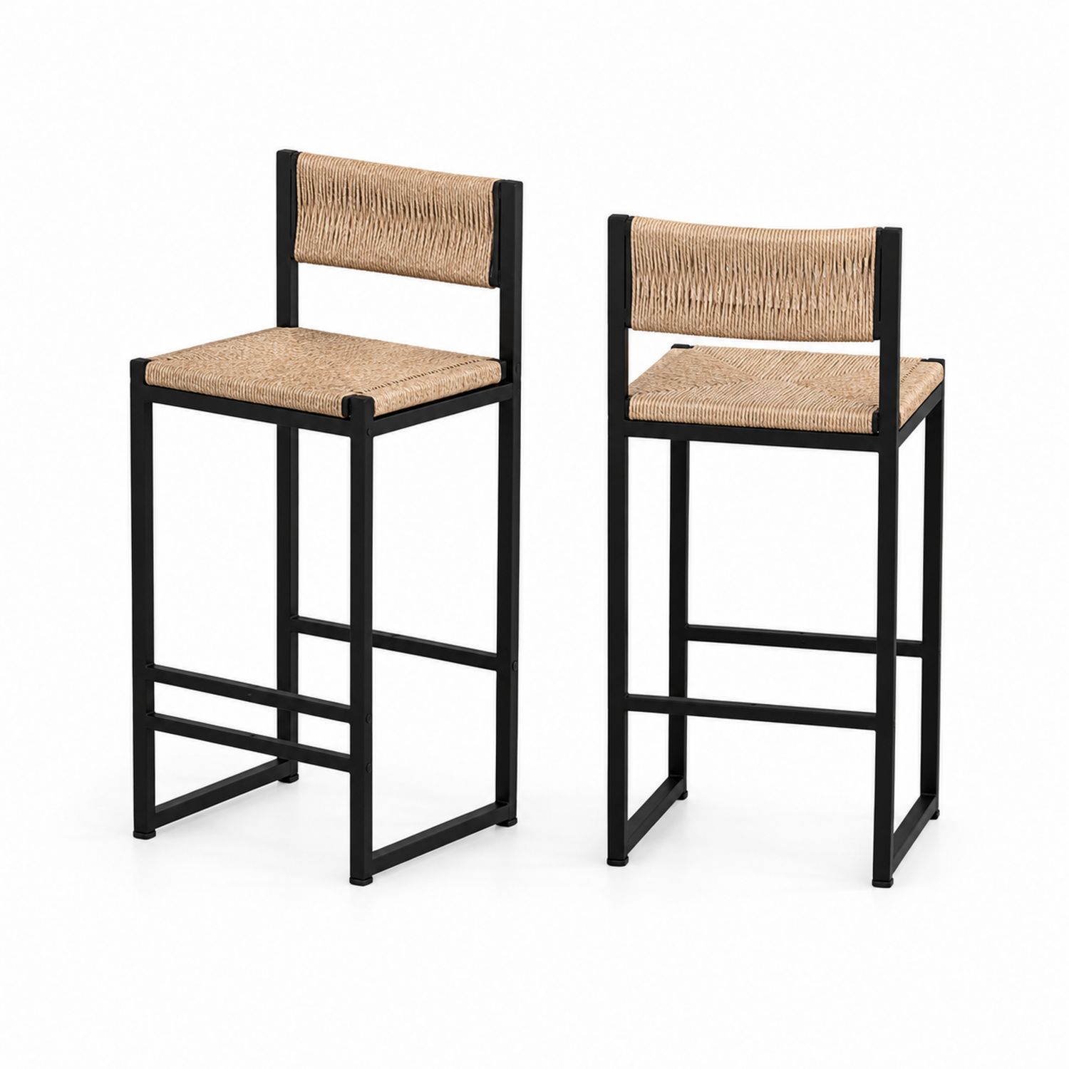 Zestaw 2 krzeseł, metal, rattan syntetyczny, Czarny/Beżowy