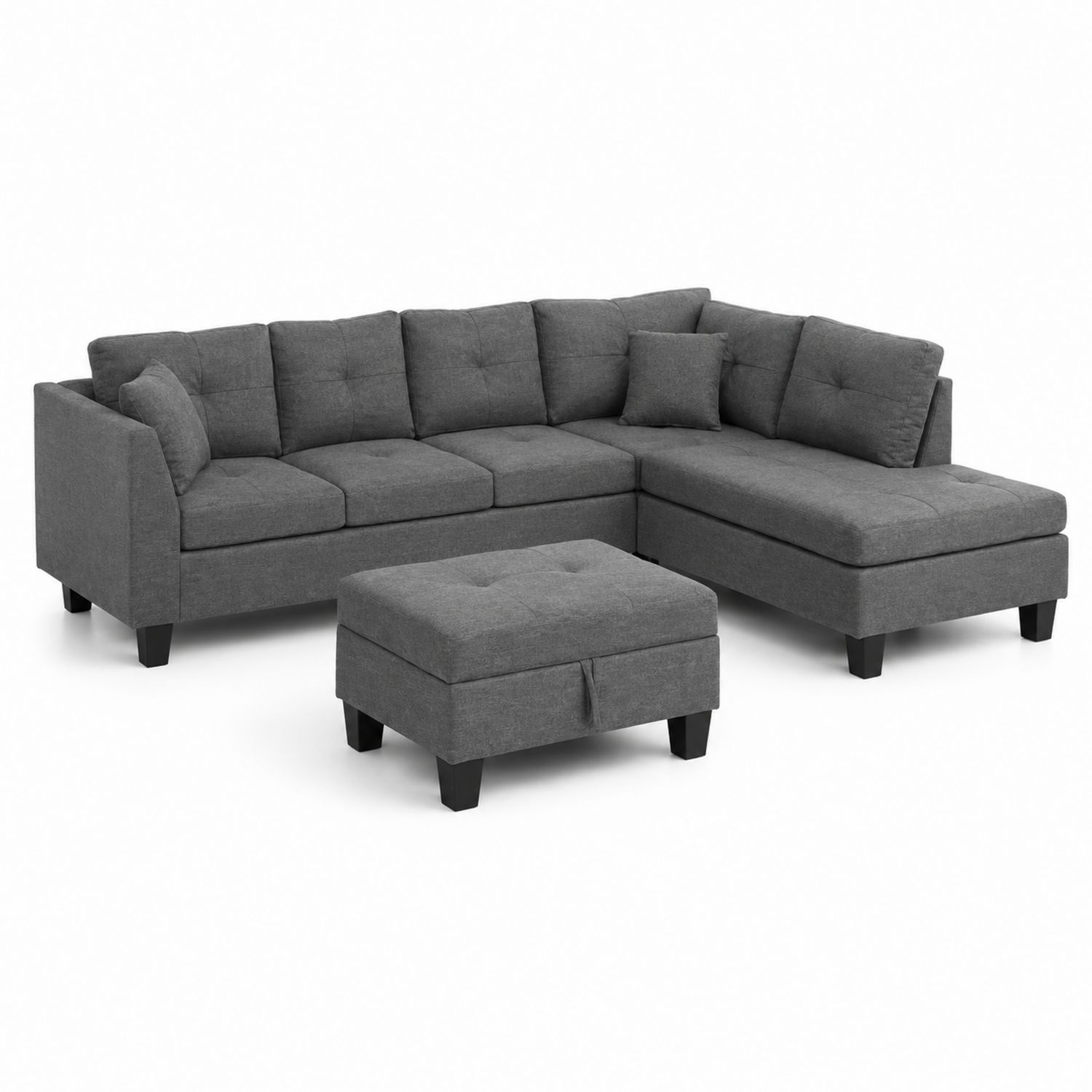 Narożna sofa z podnóżkiem tapicerowana tkanina Szary