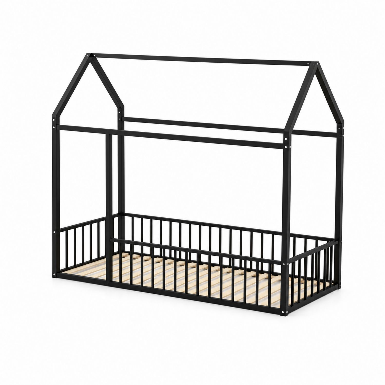 Łóżko dziecięce domek metal czarny 90x200 cm