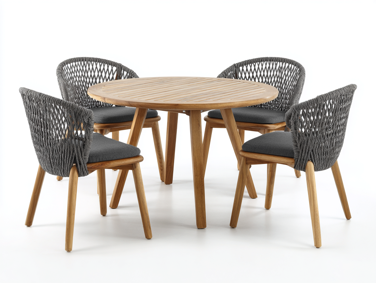 Garten Essgarnituren Holz Geflecht 120x120x75 cm Natur-Grau Terrasse - Modernes Design-Sisaiaabode
