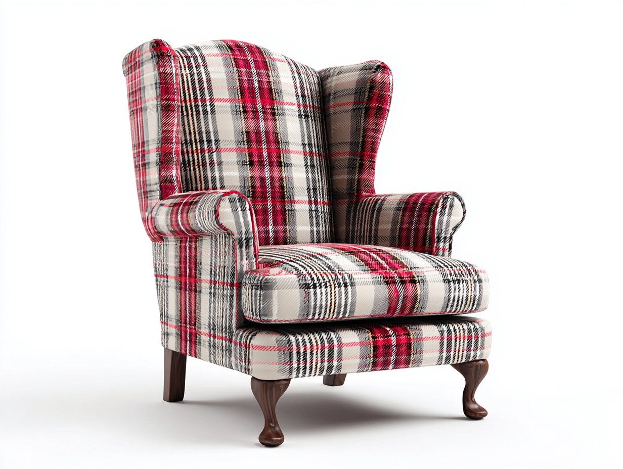 Sessel Stoff 86 x 90 x 104 cm - Rot-Weiß-Schwarz-Braun - für Wohnzimmer - kariertes Design im klassischen Stil-Sisaiaabode