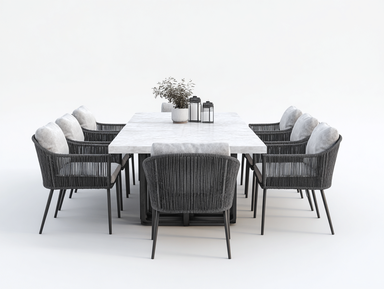 Garten Essgarnitur Aluminium-Steinoptik 240 x 100 x 76 cm - Grau-Weiß - für Garten - mit 1 Tisch und 8 Stühlen - modernes Design-Sisaiaabode