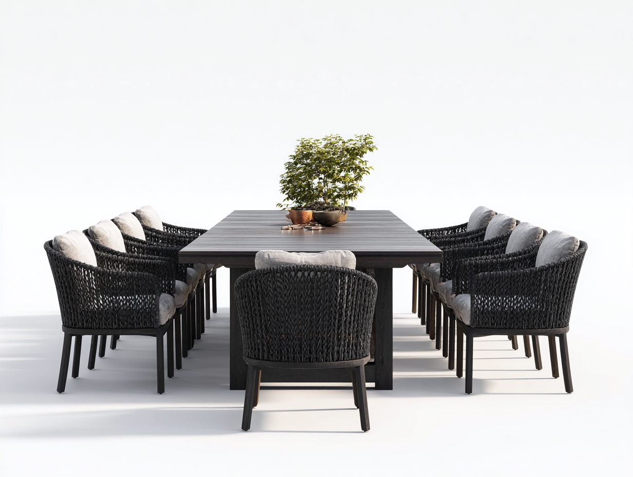 Garten Essgarnituren Holzwerkstoff-Geflecht 320x110x76 cm Schwarz-Grau moderner Outdoor Essbereich-Sisaiaabode
