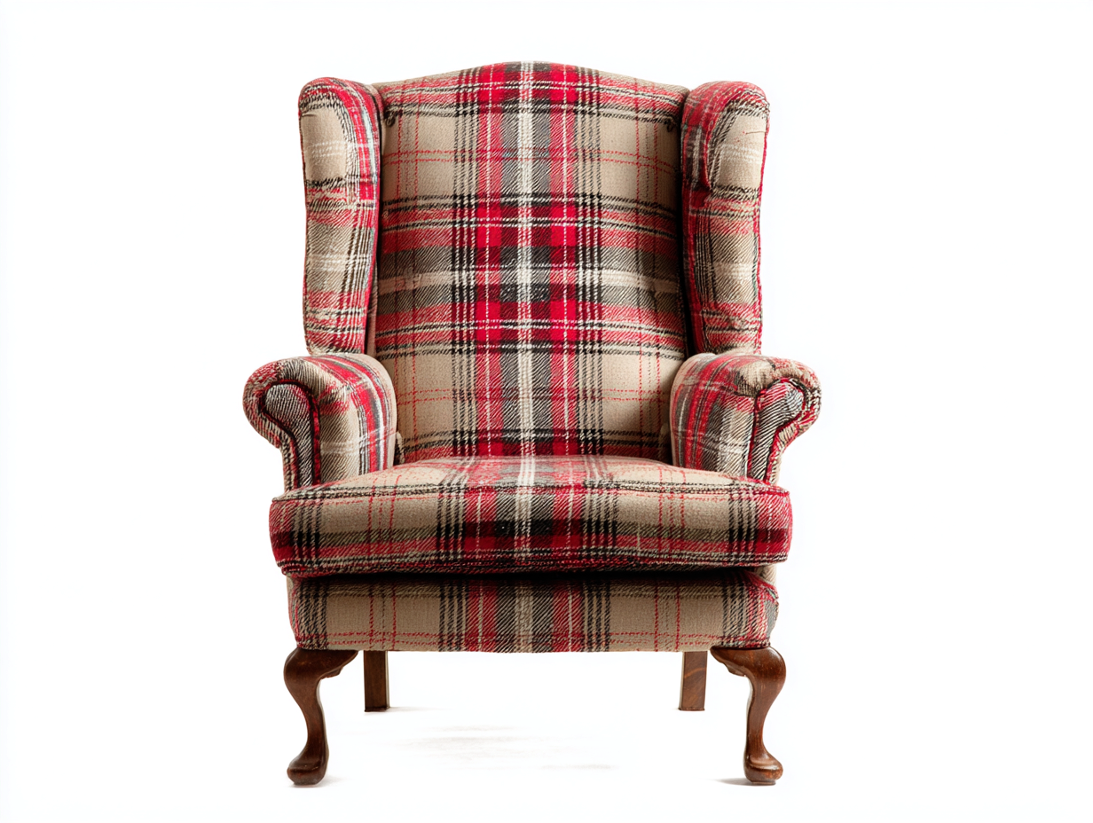 Sessel Stoff 82x86x108 cm Rot-Beige kariertes Design im klassischen Landhausstil-Sisaiaabode