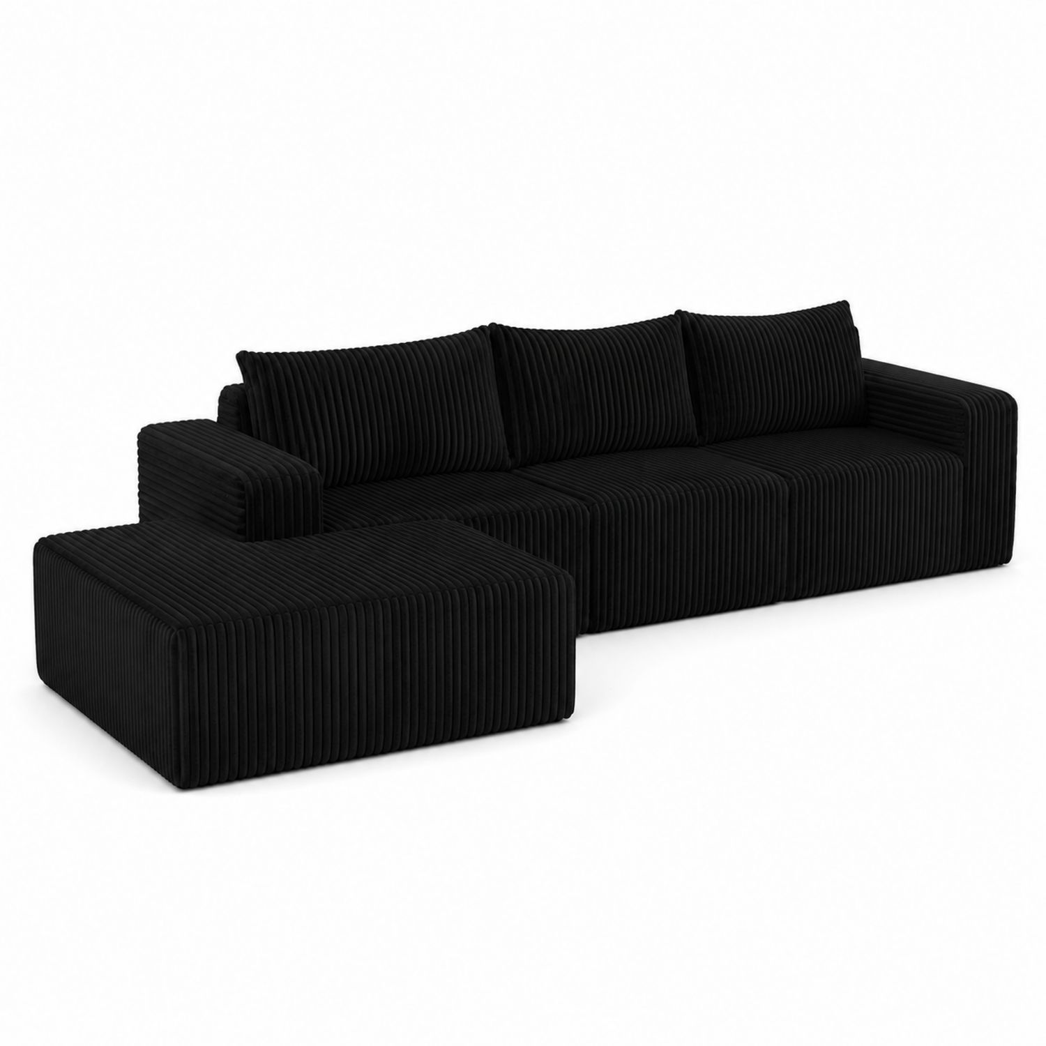 Czarna sofa narożna z tkaniny sztruksowej 260x160 cm