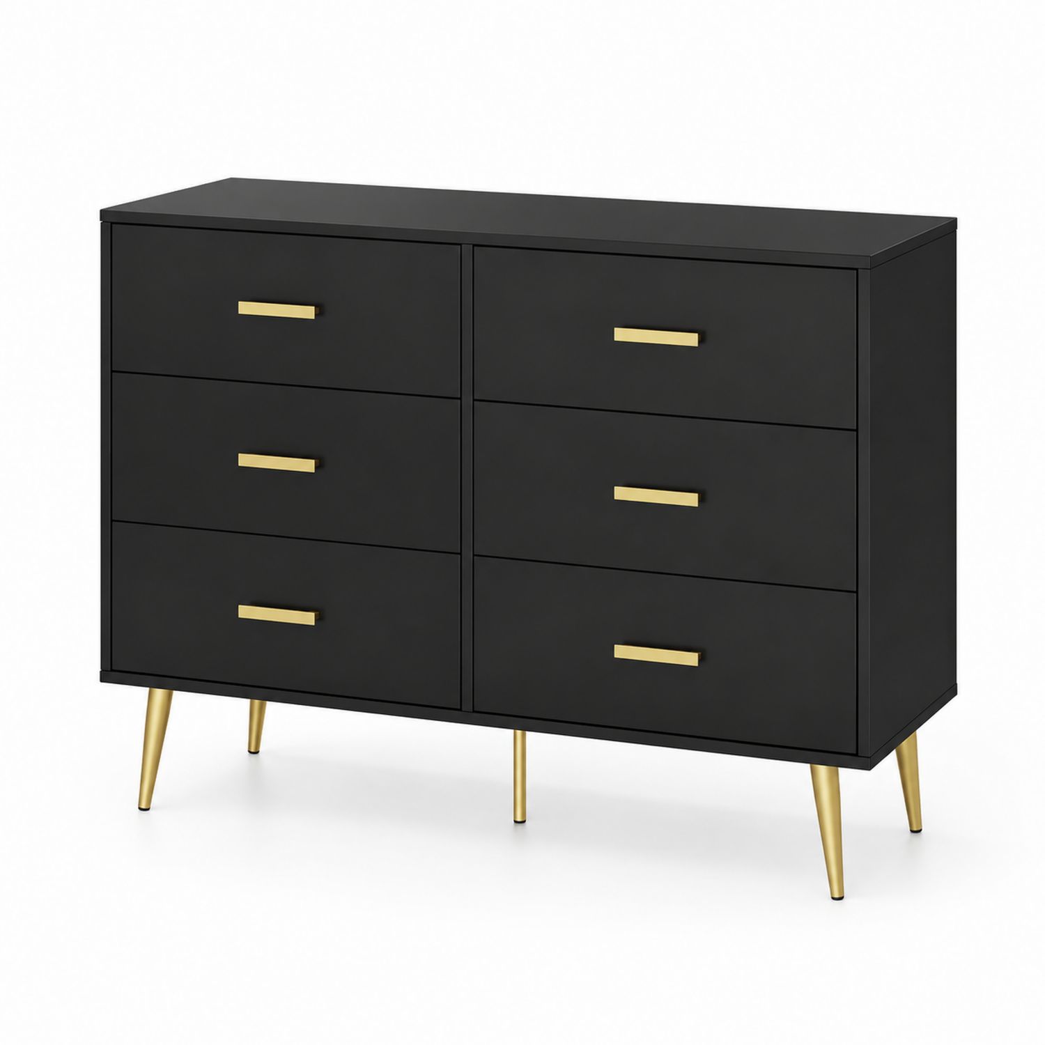 Komoda sześcioszufladowa z MDF i stal nierdzewna czarno-złota 120x45x80 cm