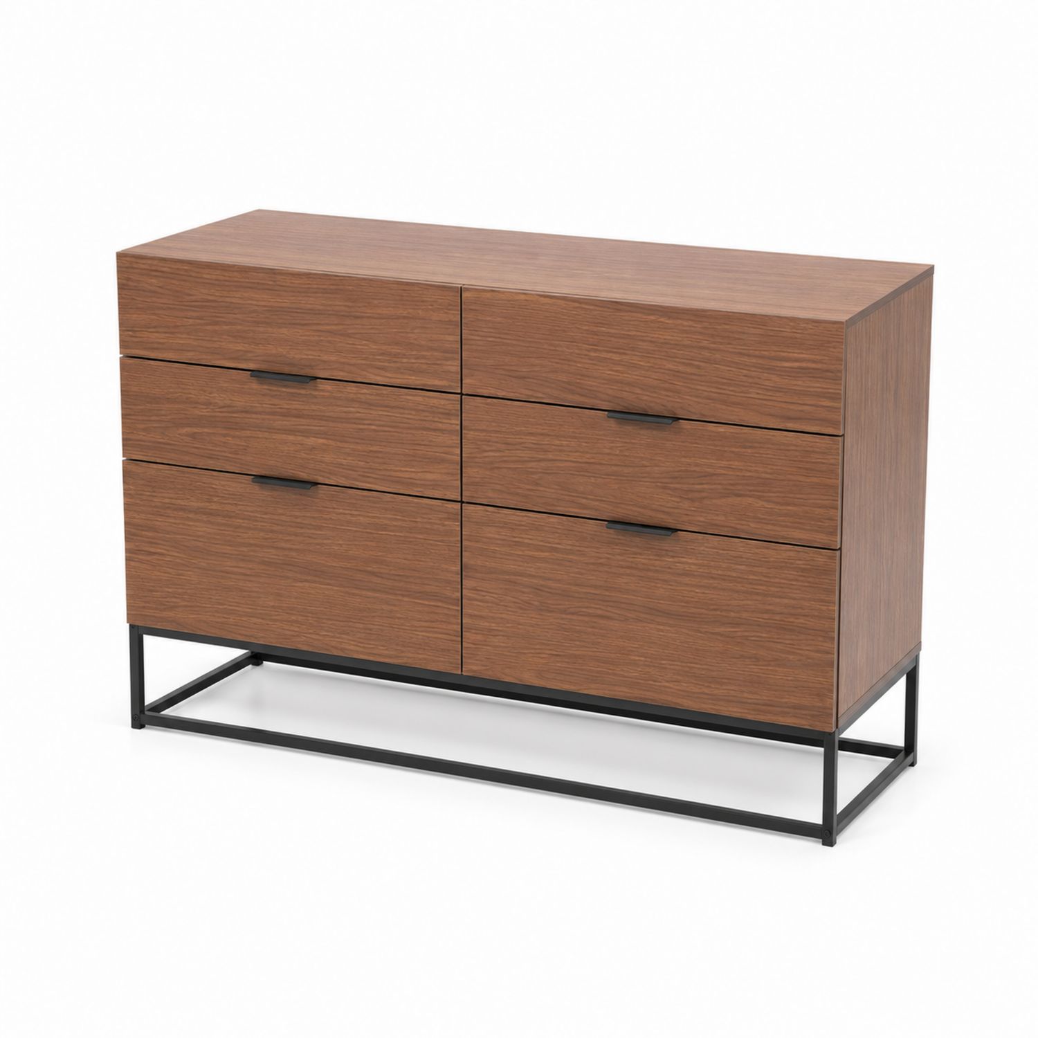 Komoda z 4 Szufladami Dąb Litego Drewna Stalowa Rama