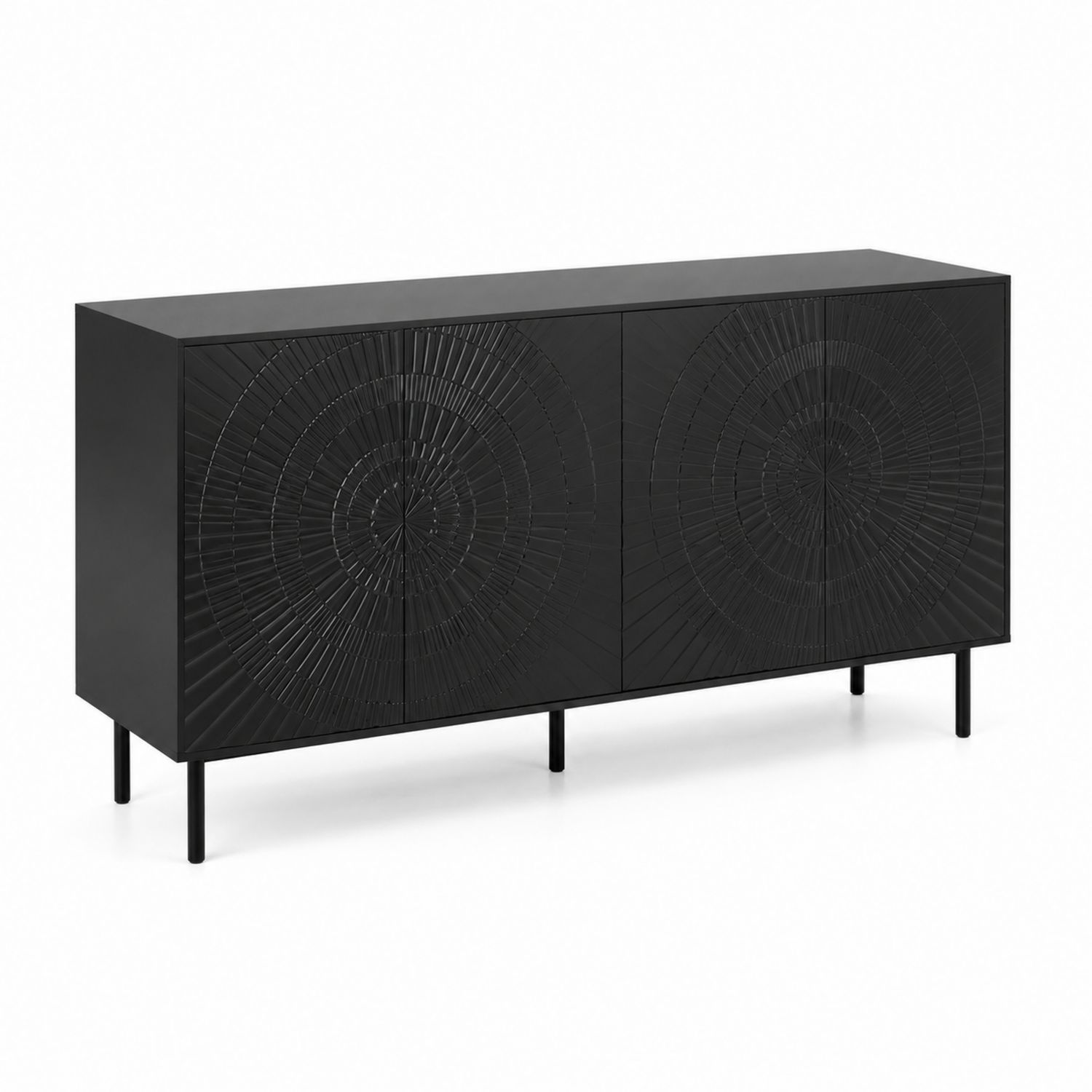 Komoda z MDF Czarna z Ornamentem 150x40x80 cm