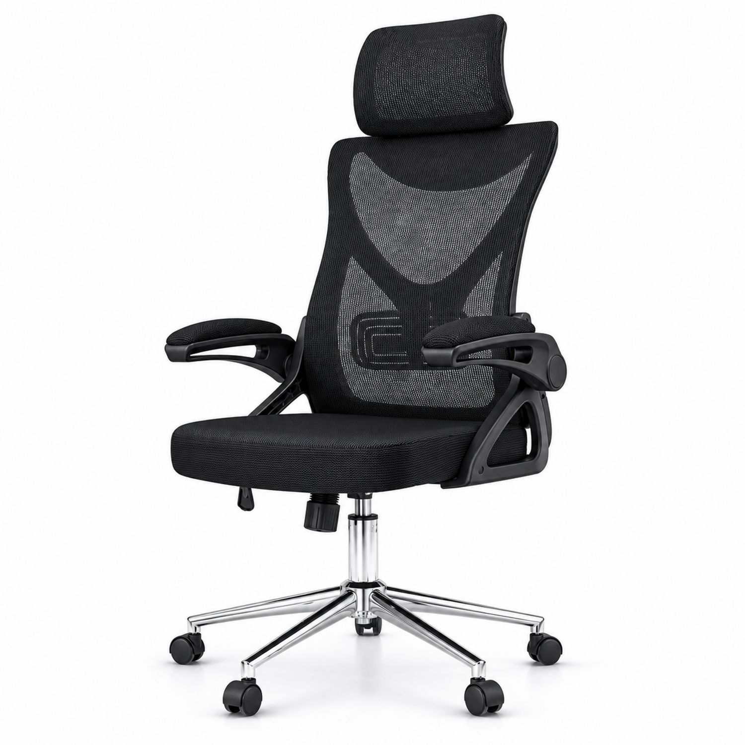 Fotel biurowy ergonomiczny nylonowy, chromowany, Czarny