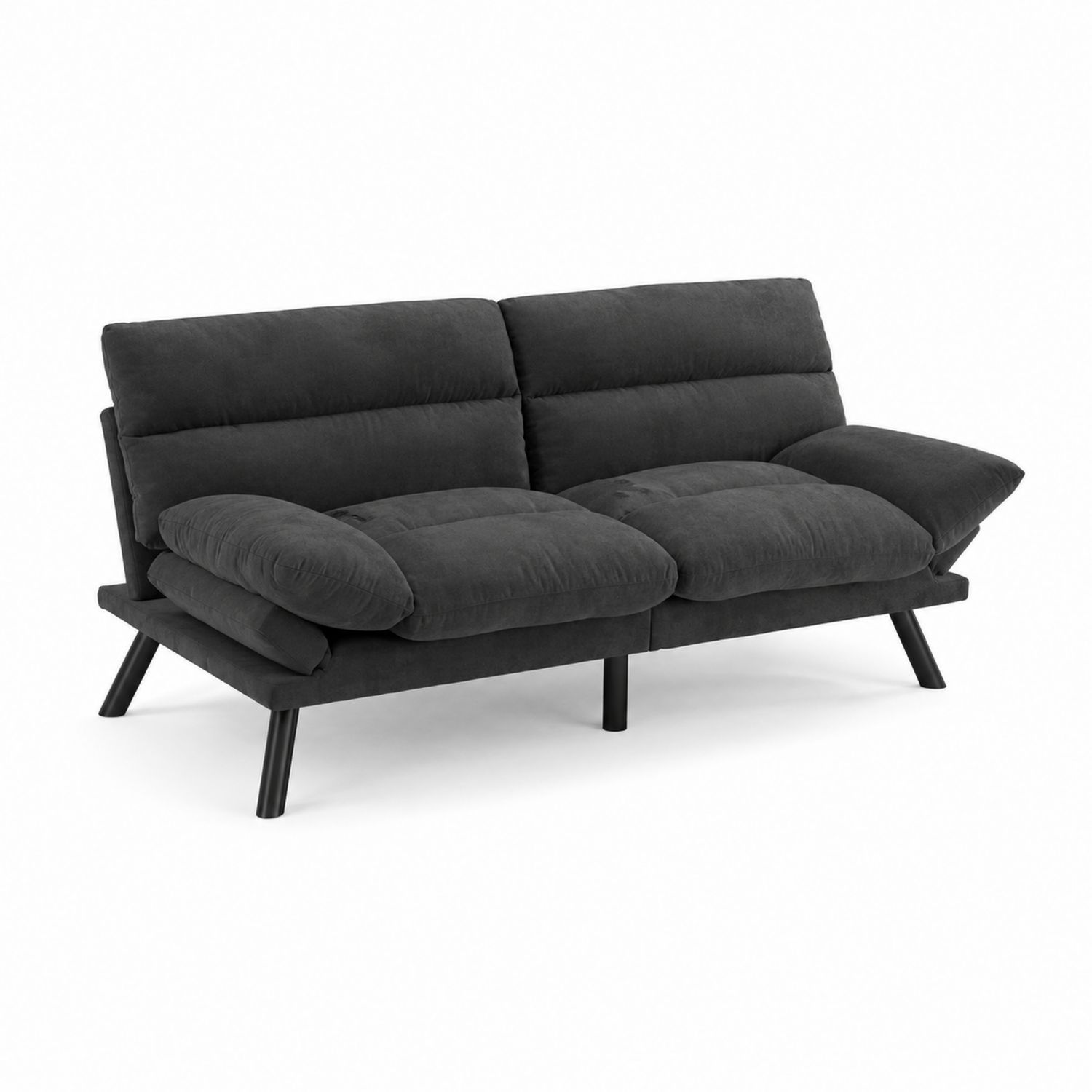 Trzyosobowa sofa rozkładana z tkaniny w kolorze ciemnoszarym