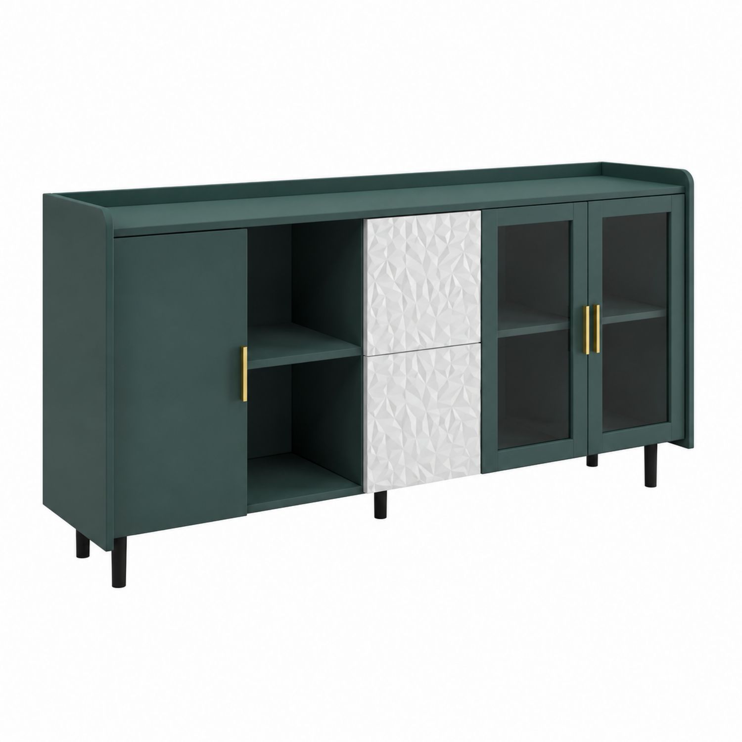 Komoda z półkami i drzwiami szklanymi 120x40x85 cm MDF Szkło Ciemnozielony/Biały