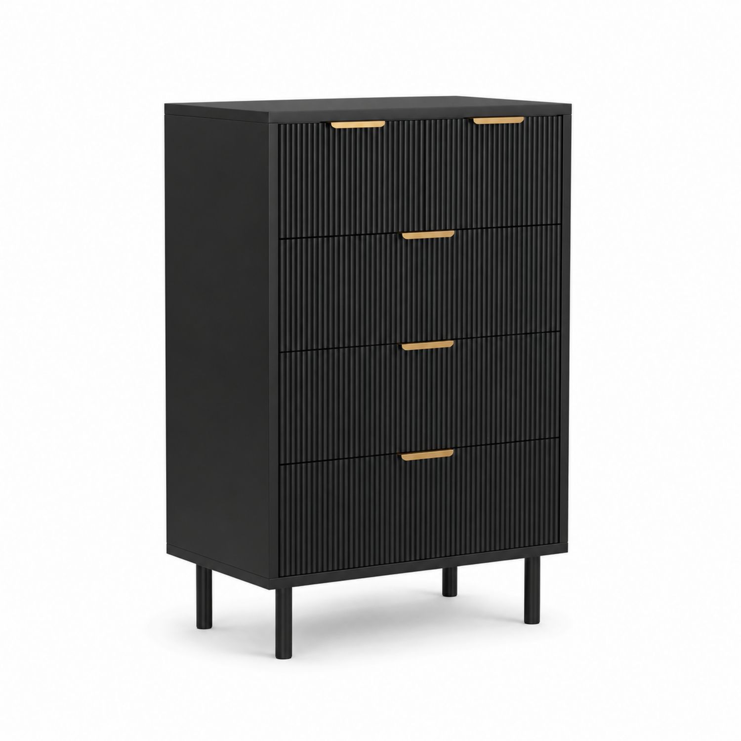 Czarna komoda z 4 szufladami, MDF i metalowe uchwyty