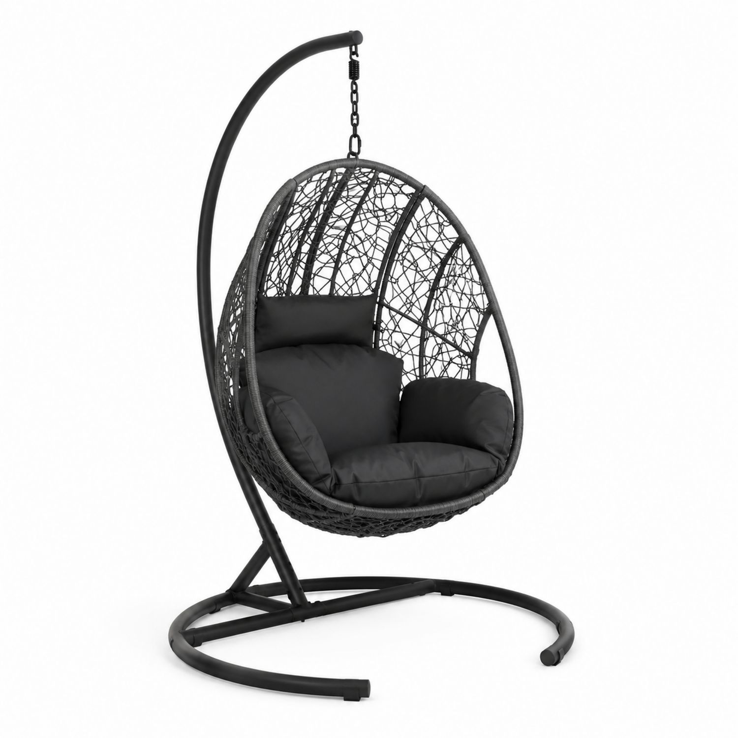 Fotel wiszący z poduszkami technorattan czarny 195 cm