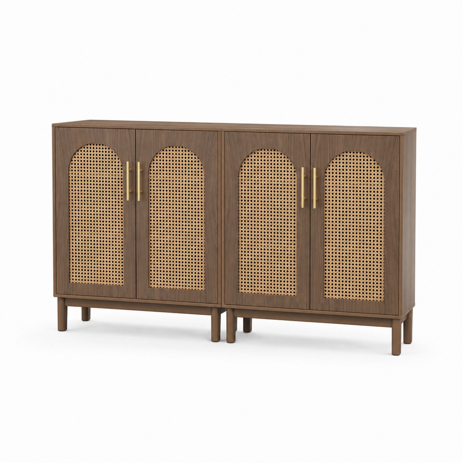 Drewniany kredens z drzwiami rattanowymi 150 cm
