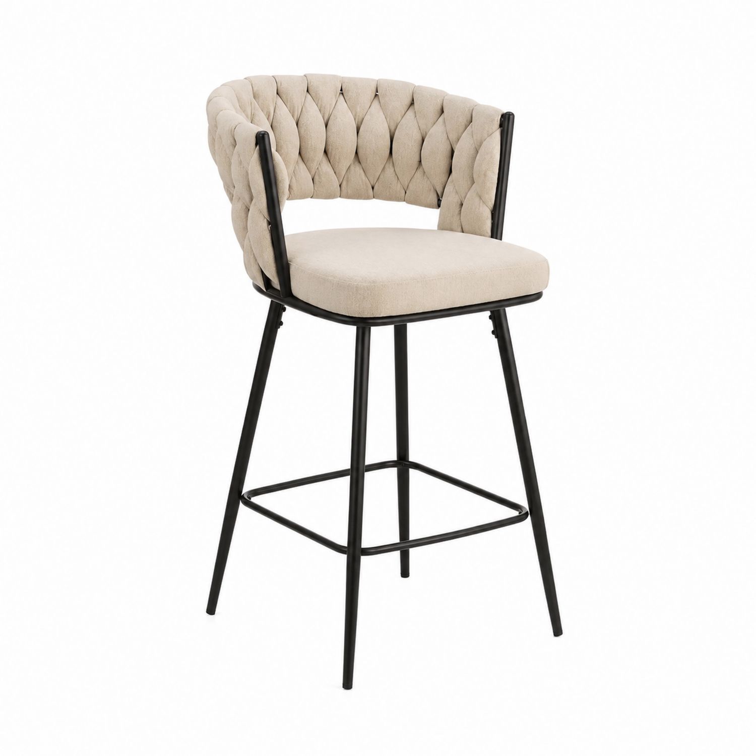 Hoker barowy z oparciem, tapicerowany, beżowy, 100 cm