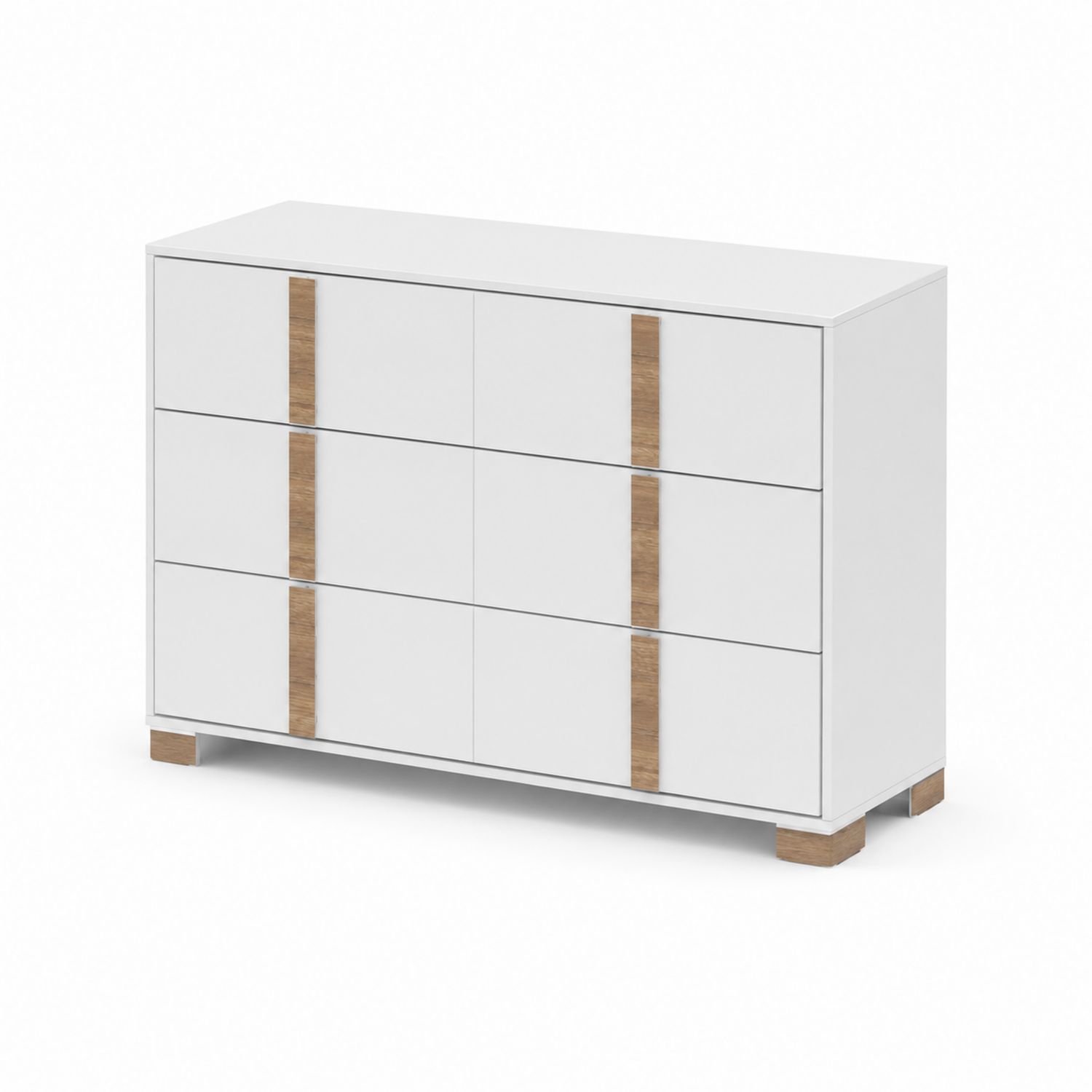 Komoda z 6 szufladami z MDF w kolorze Białym i Dębowym