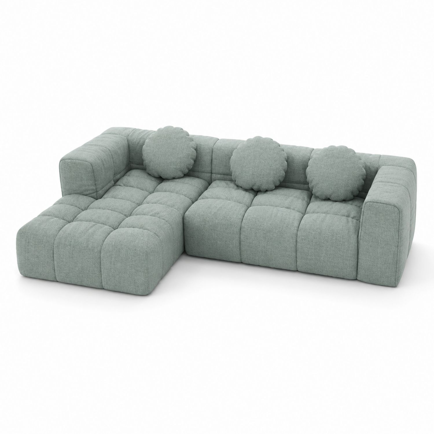 Narożna sofa L-kształtna z tkaniny lnianej miętowej