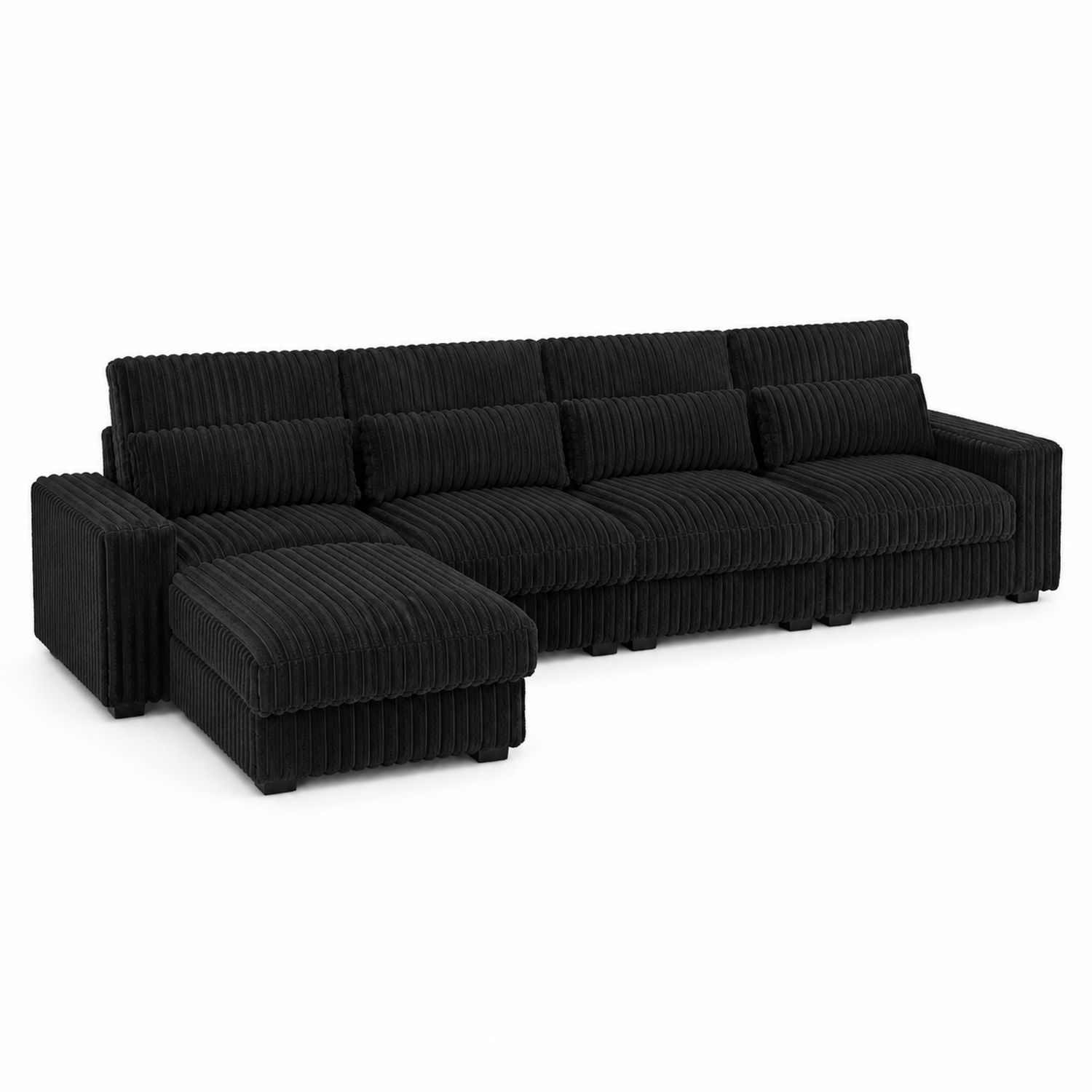 Czarna narożna sofa modułowa z tkaniny sztruksowej 350x150x85 cm