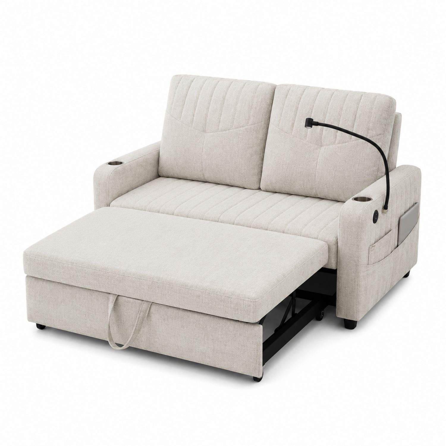 Rozkładana sofa z materiału, USB, Beżowy