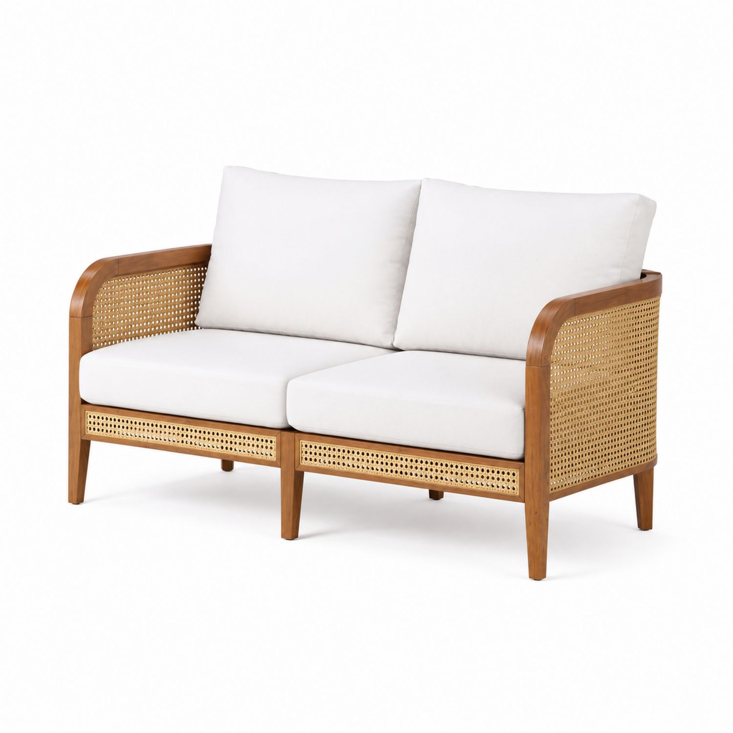 Sofa ogrodowa dwumiejscowa drewno i rattan biała