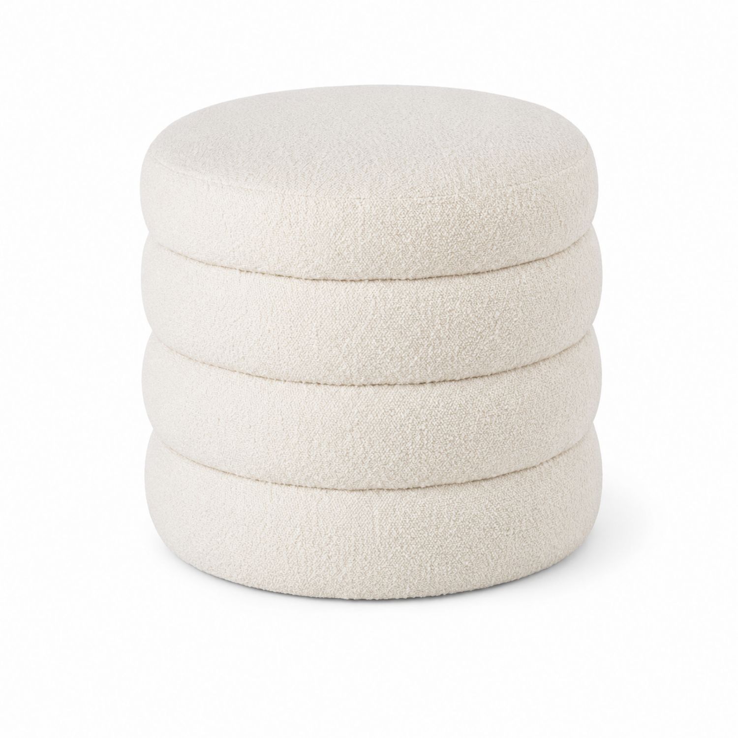 Puf Okrągły Tapicerowany Bouclé Beżowy, Średnica 40 cm, Wysokość 45 cm-arartium
