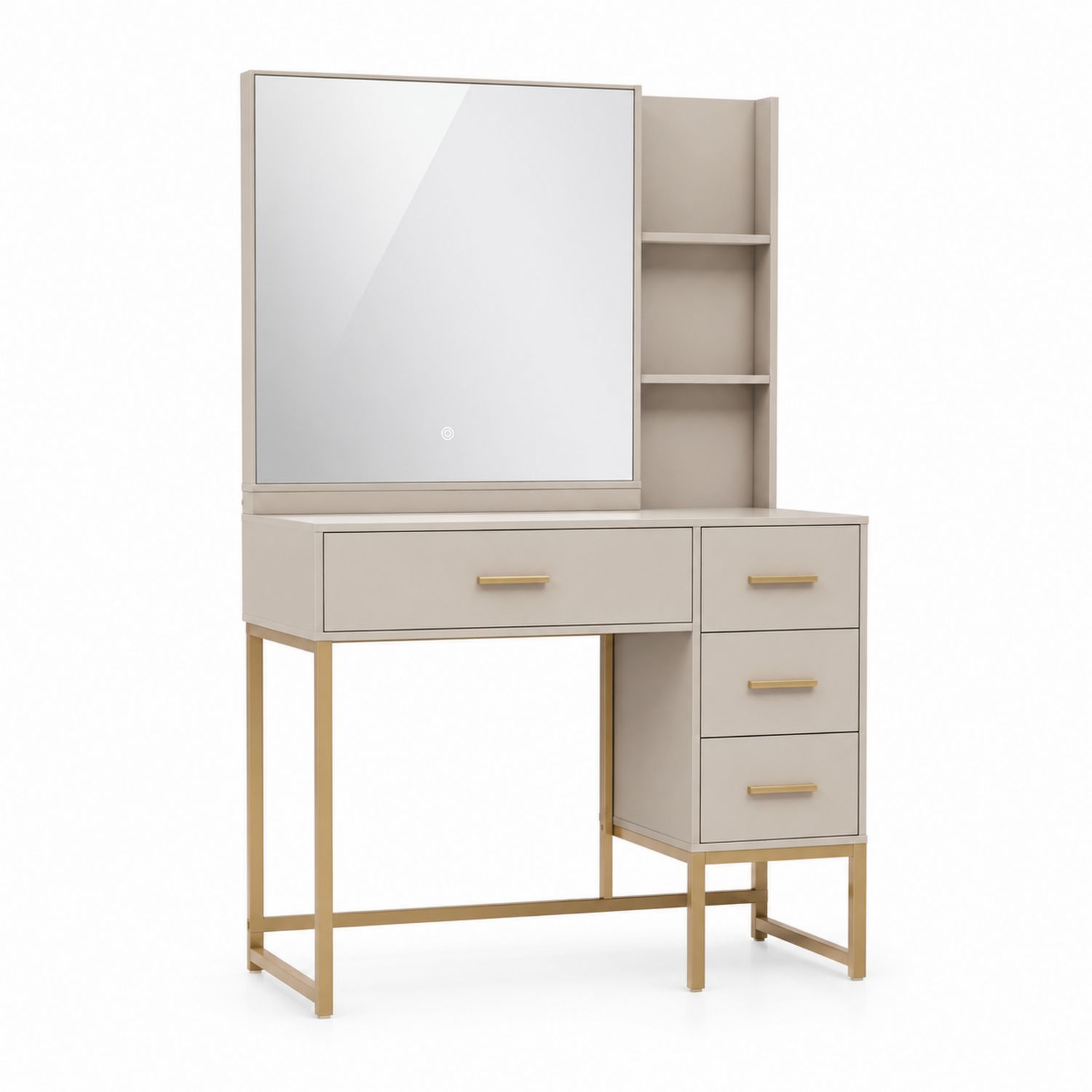 Toaletka z lustrem i półkami beżowa MDF metal szkło-arartium