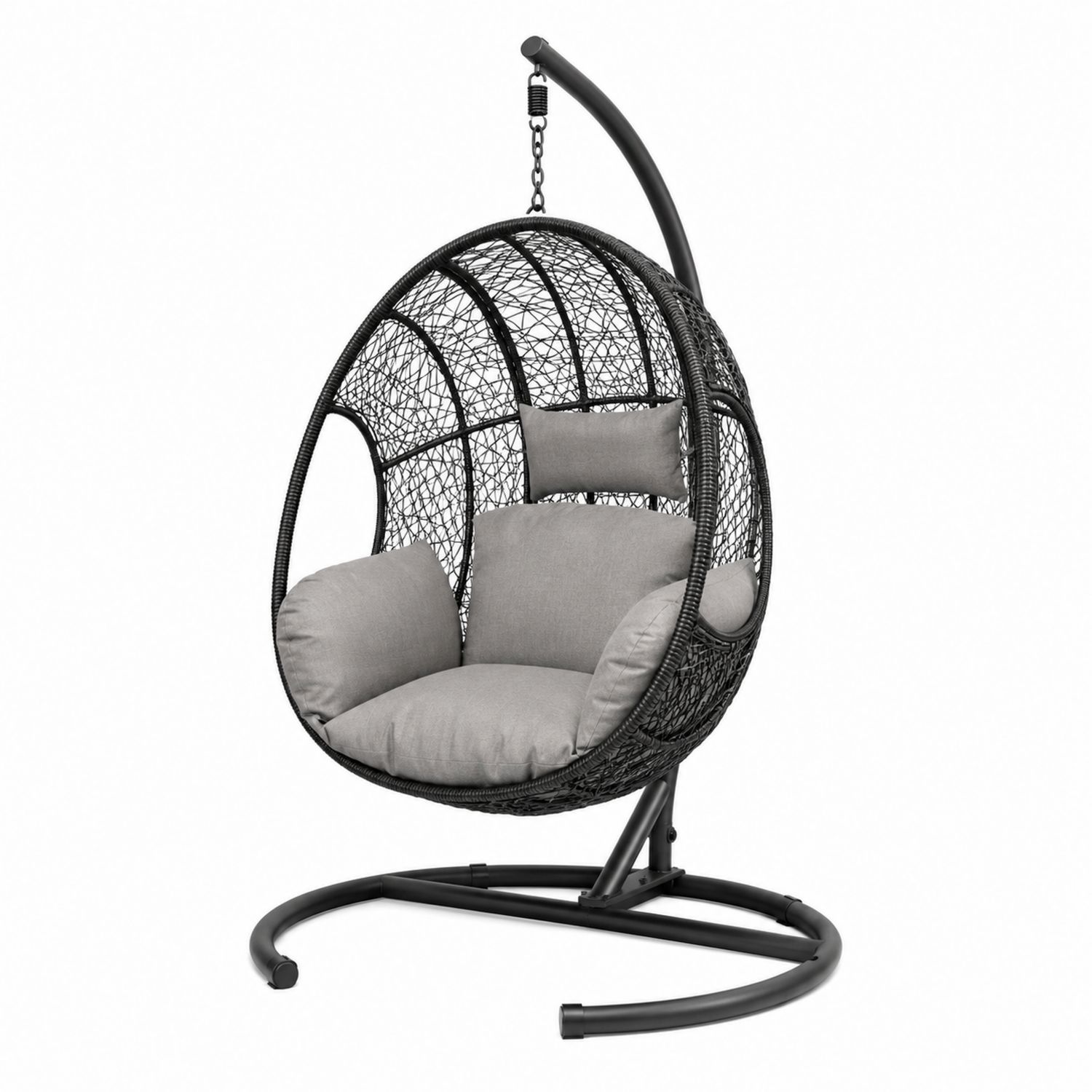 Fotel wiszący okrągły rattan stal z poduszkami Czarny Szary-arartium