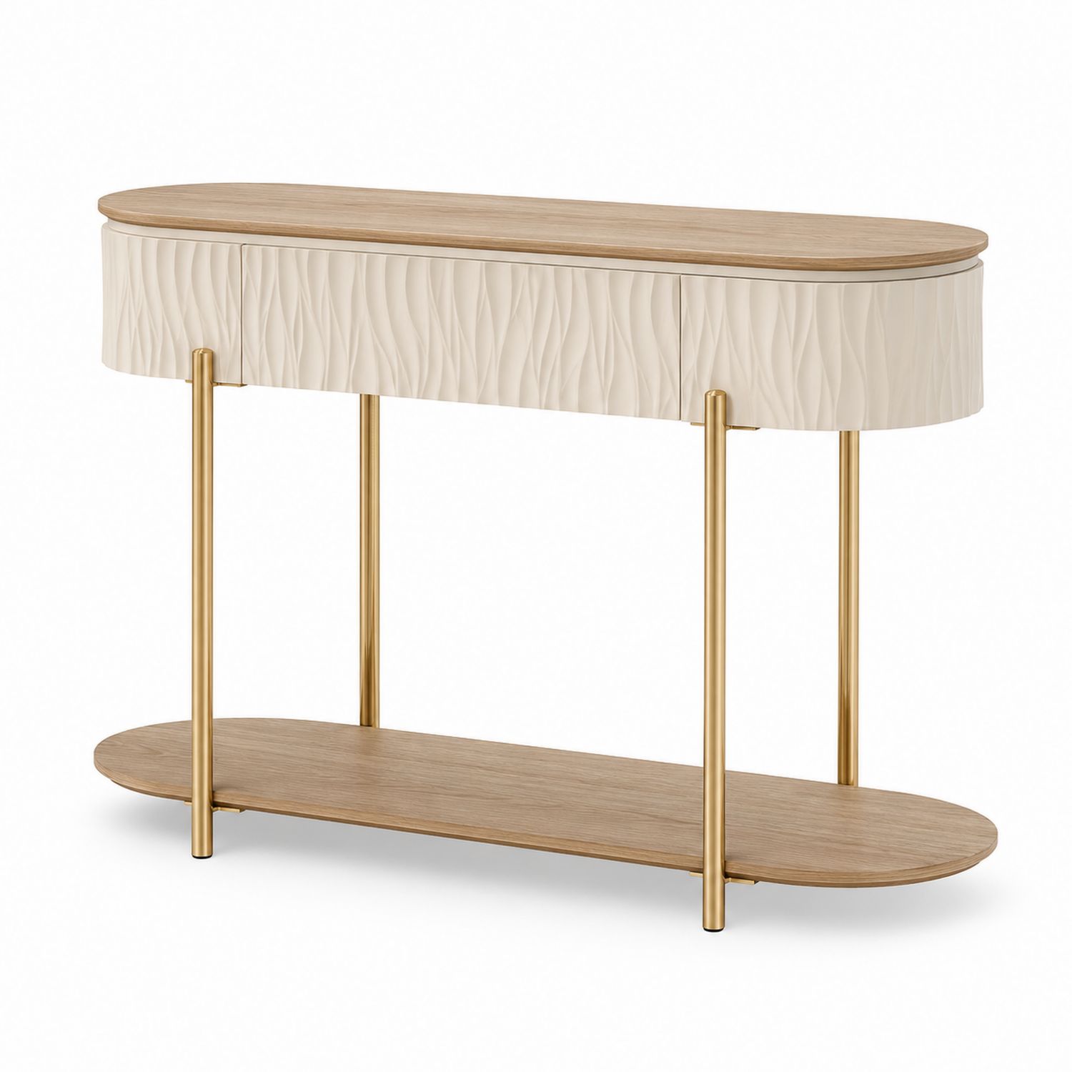 Konsola z drewna i metalu z półką 120 cm Beżowy-arartium