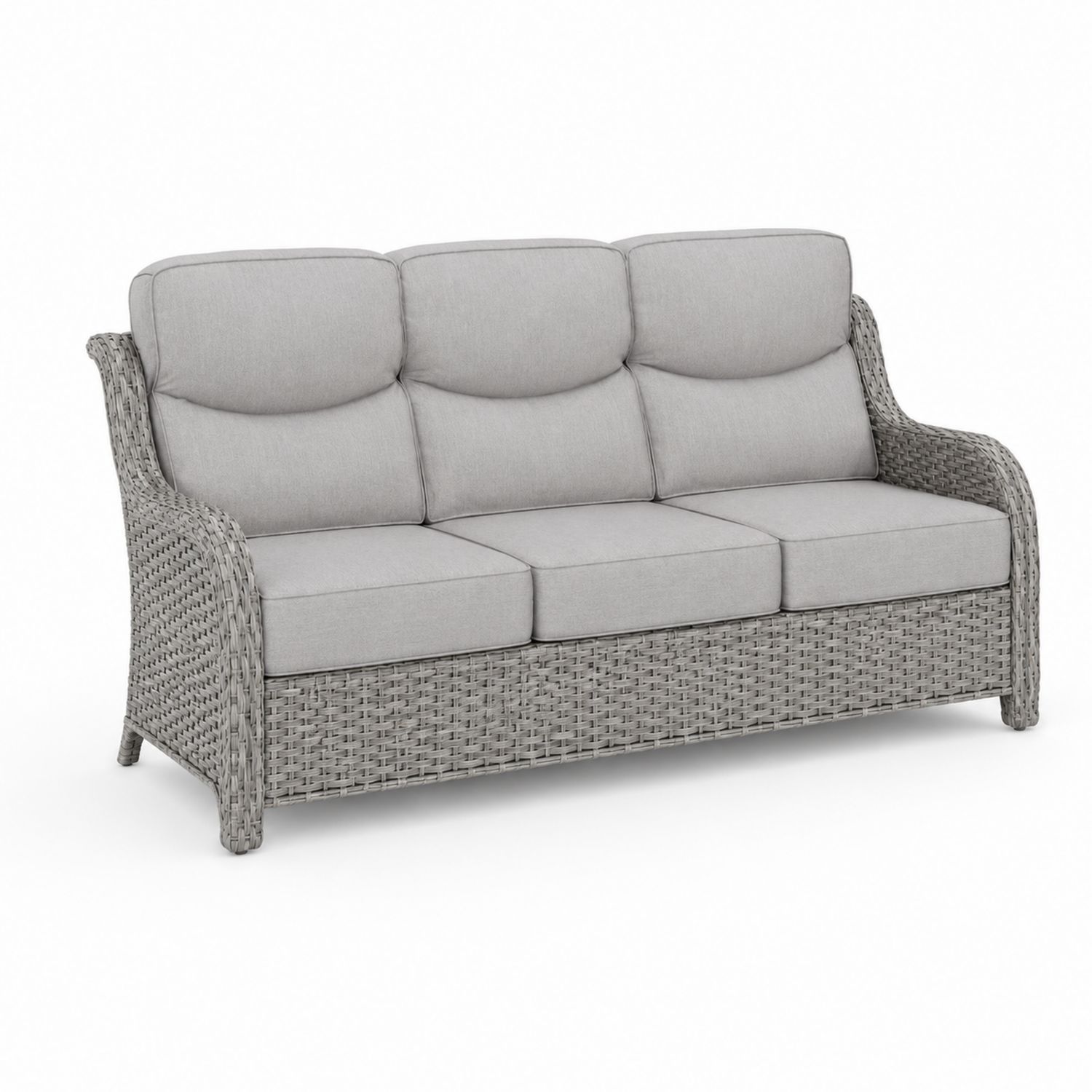 Trzyosobowa sofa ogrodowa z technorattanu szara z poduszkami-arartium