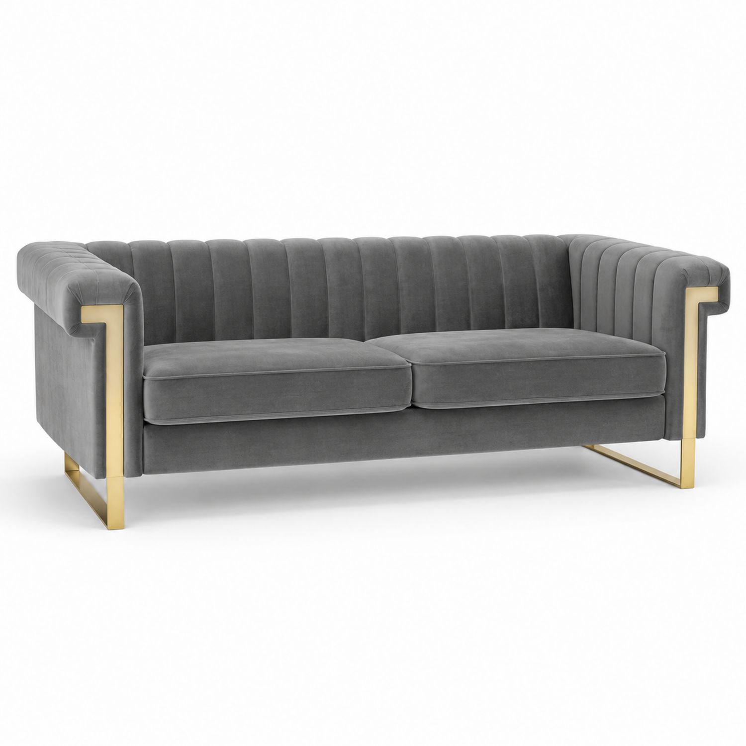 Sofa trzyosobowa z weluru szara z metalowymi elementami-arartium