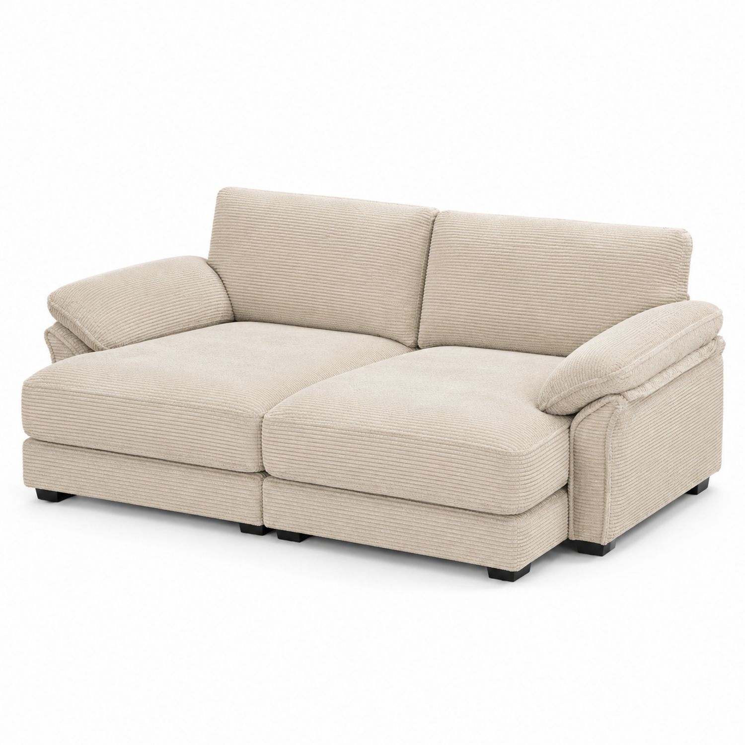 Dwuosobowa sofa sztruksowa beżowa z drewnem o wymiarach 200x90x85 cm-arartium