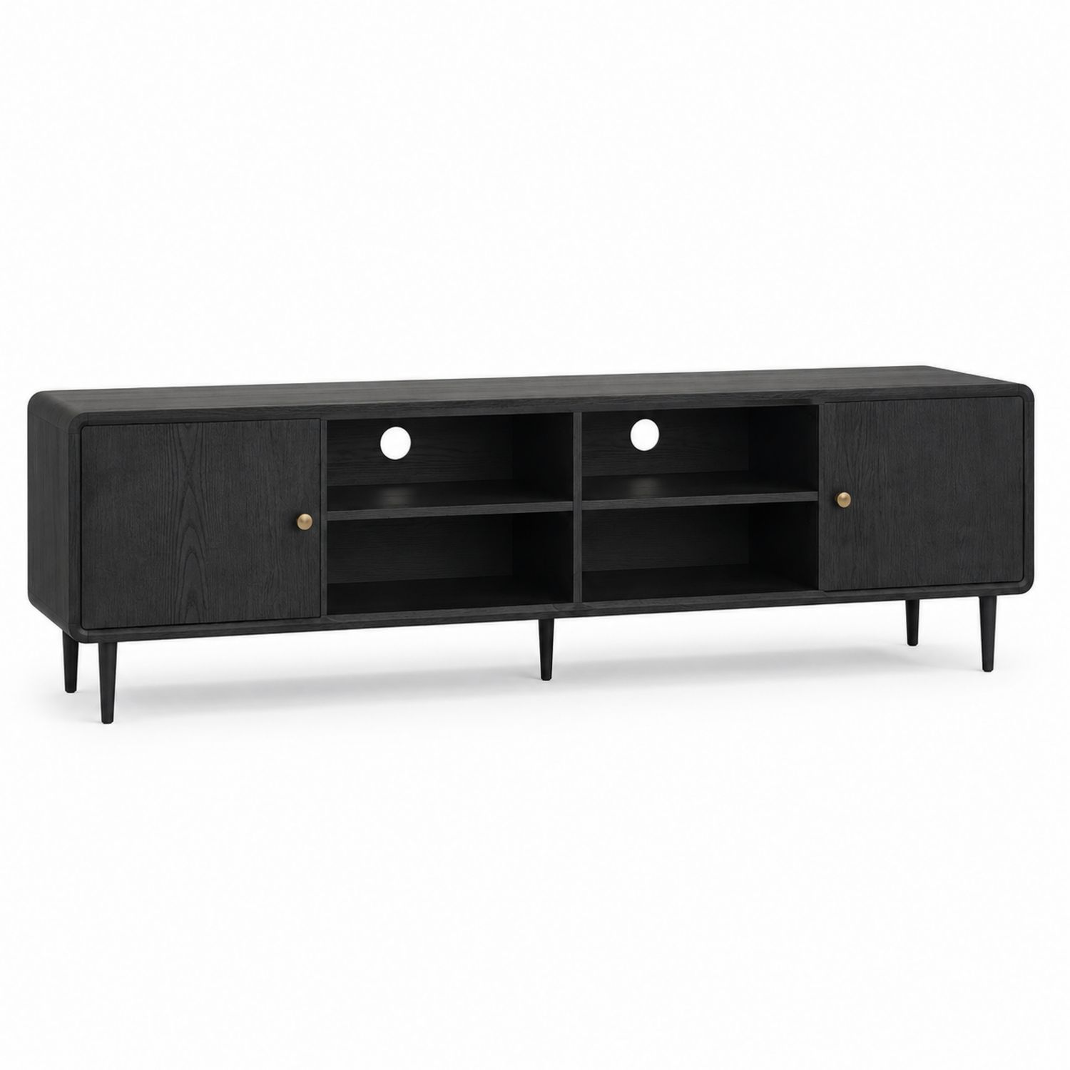 Szafka RTV z forniru dębowego i metalu czarna 180x40x50 cm-arartium