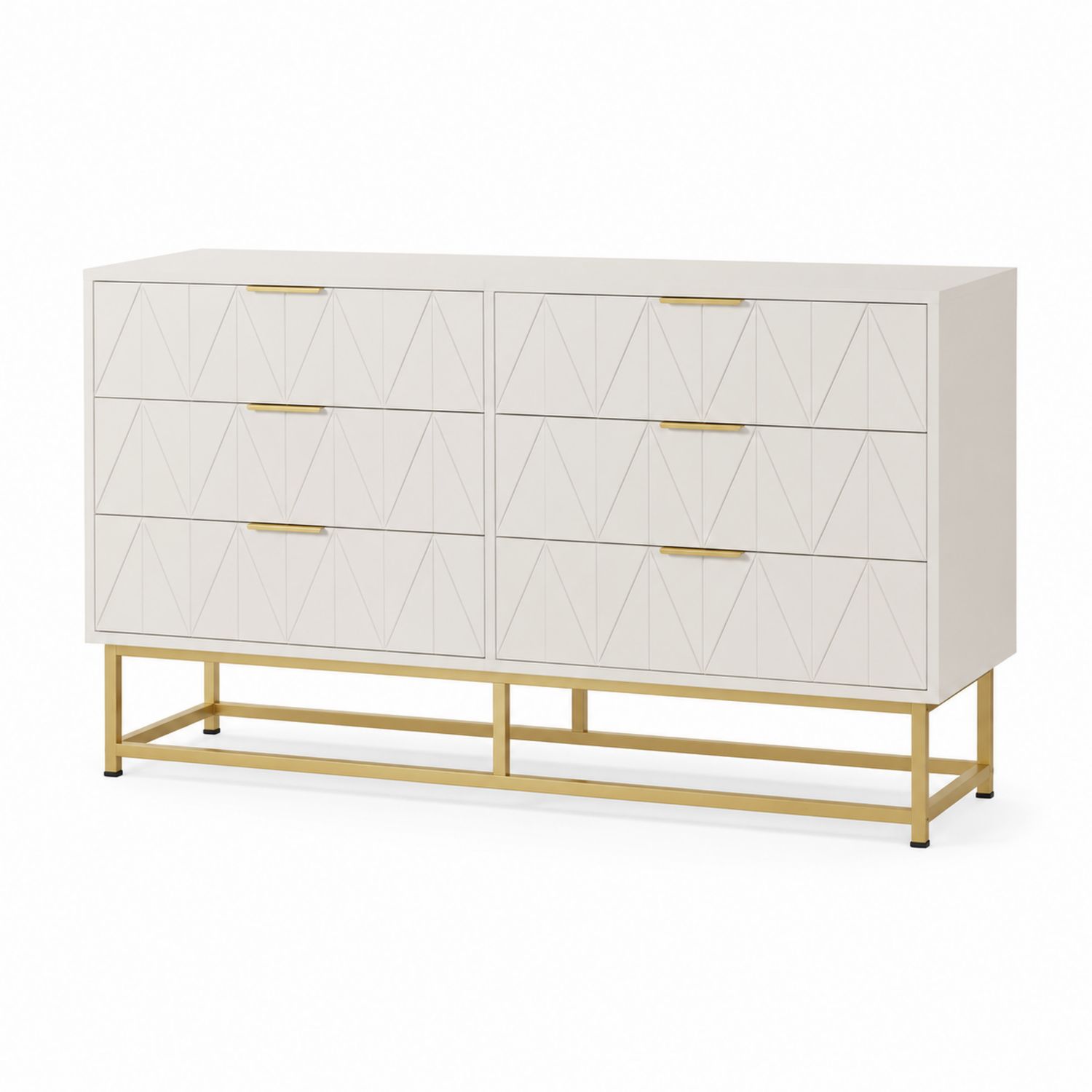 Komoda 6 szuflad, MDF i metal, Biały/Złoty, 120x40x80 cm-arartium