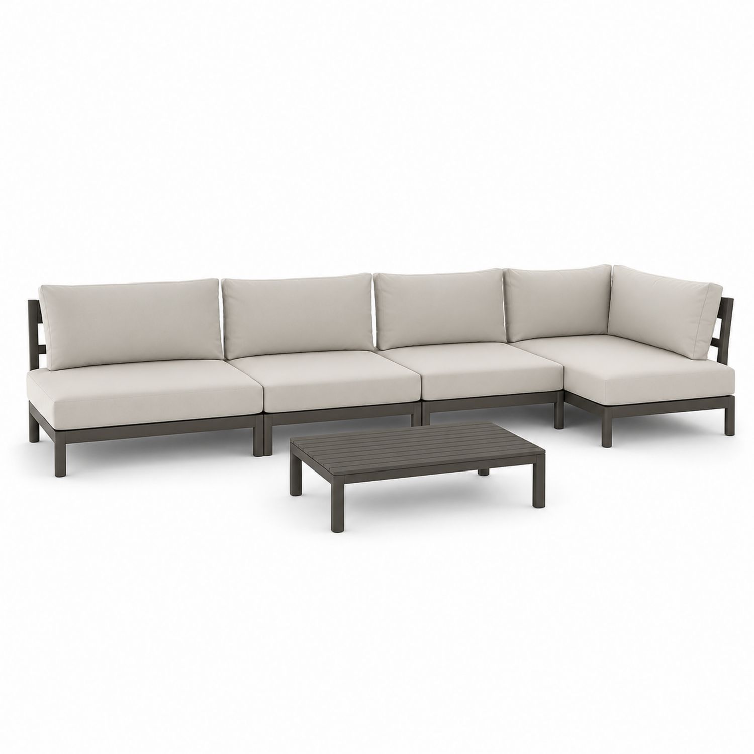 Sofa narożna ogrodowa z metalową ramą i poduszkami, beżowa