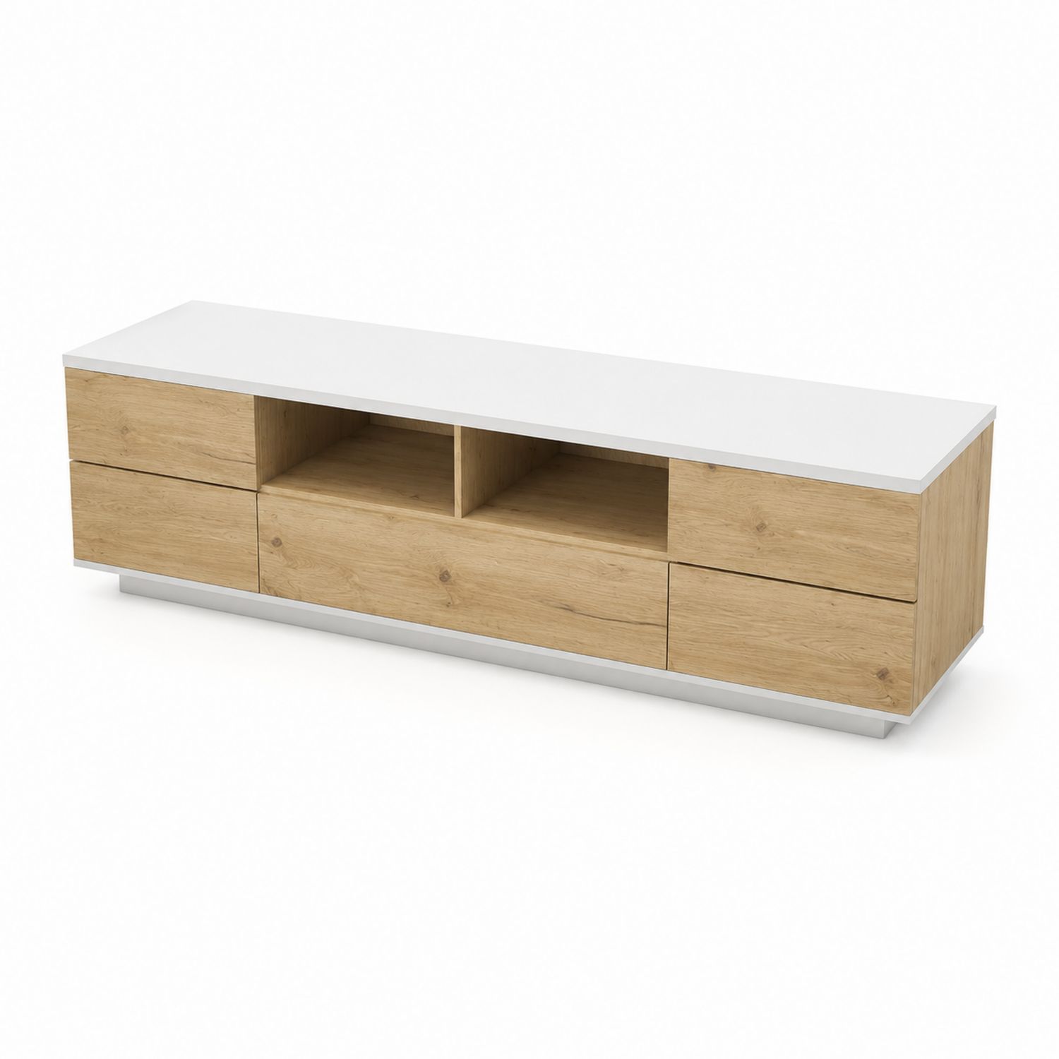 Prostokątna szafka RTV, laminowana, Biały/Dąb, 180 cm