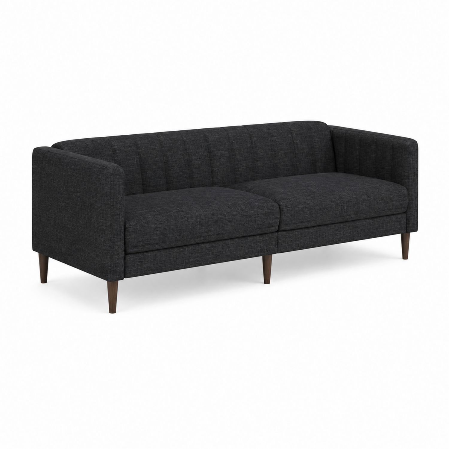 Sofa trzyosobowa z tkaniny ciemnoszarej z drewnianymi nogami