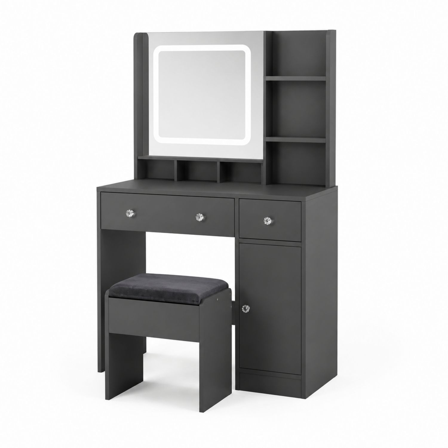 Toaletka z lustrem LED i taboretem MDF szara