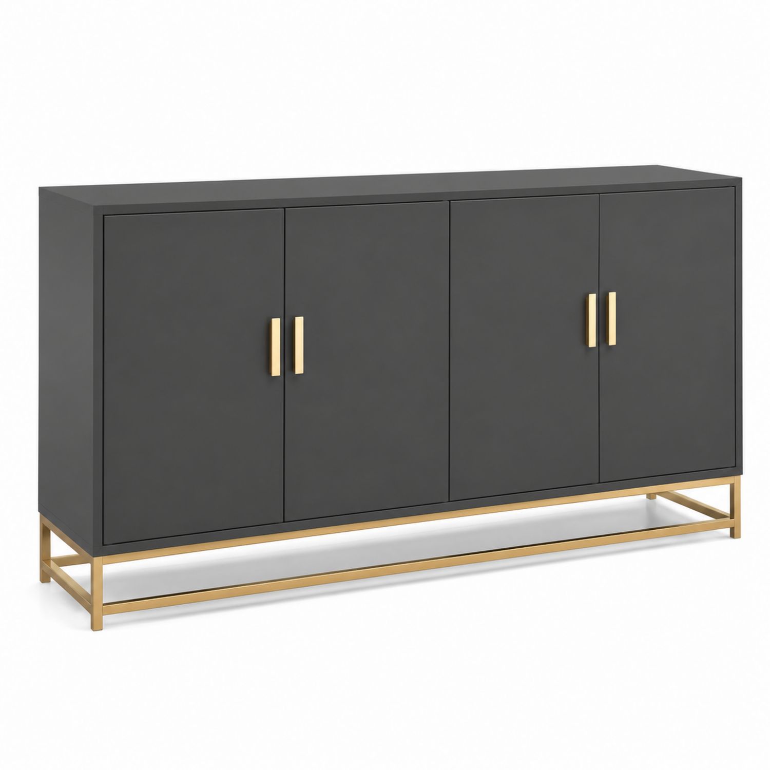 Komoda czarna 4-drzwiowa MDF i stal nierdzewna 180 x 90 x 40 cm