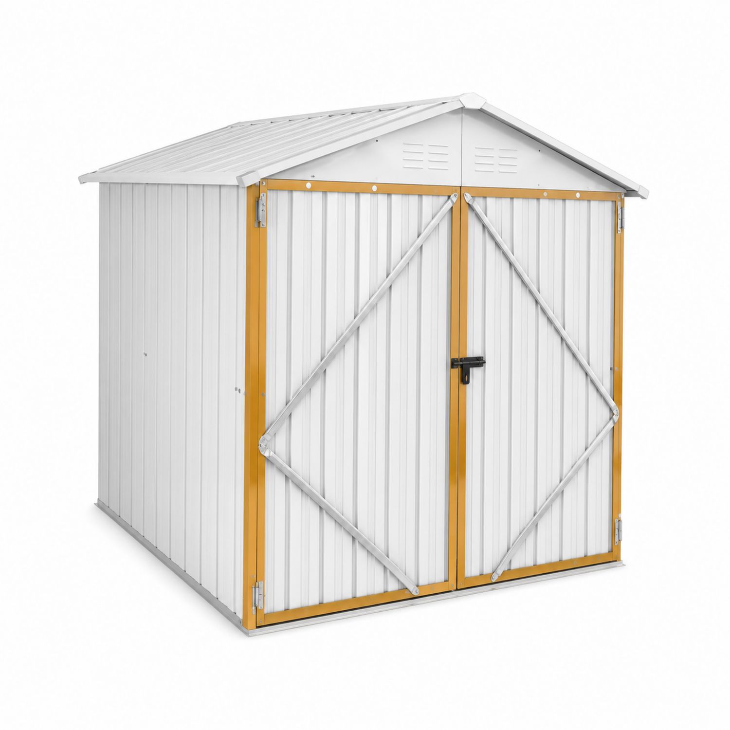 Metalowy schowek z ocynkowanej stali z podwójnymi drzwiami 213 cm x 130 cm x 185 cm Biały/Pomarańczowy