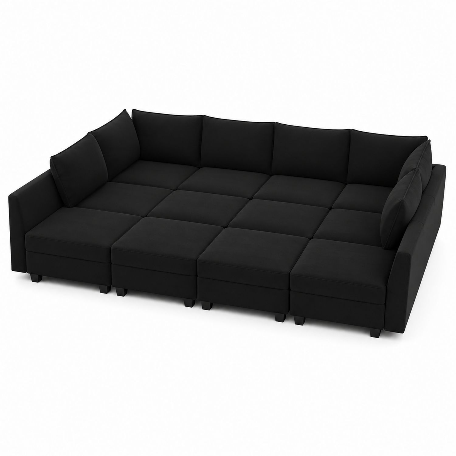Sofa narożna modułowa poliester czarna