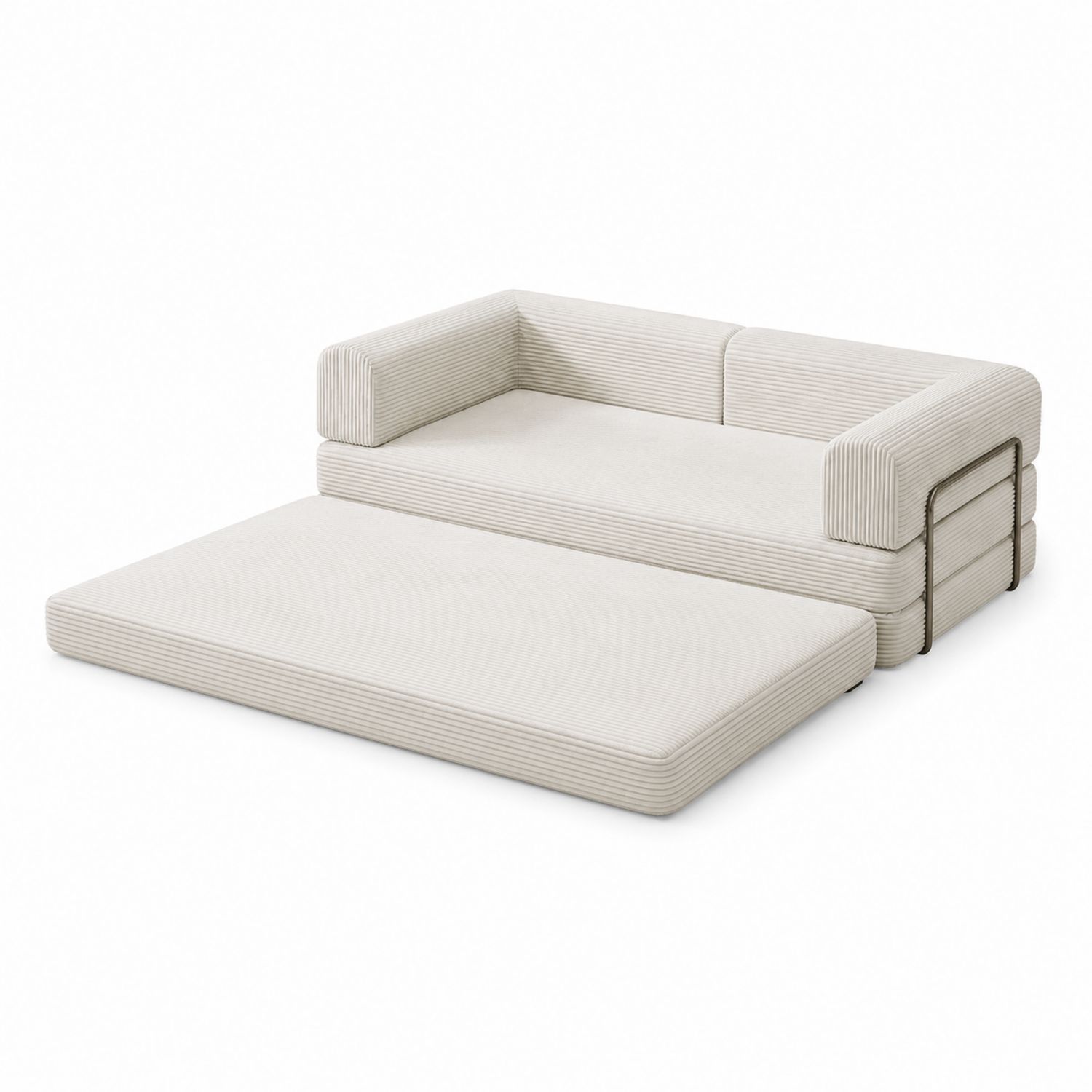 Rozkładana sofa z tkaniny sztruksowej beżowa