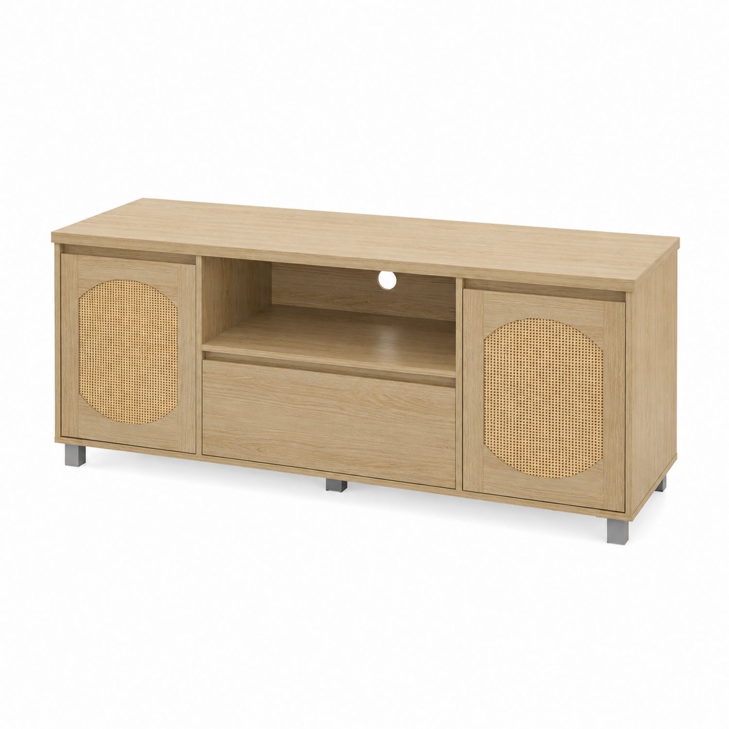 Szafka RTV drewniana z rattanowymi drzwiami 150x40x50 cm