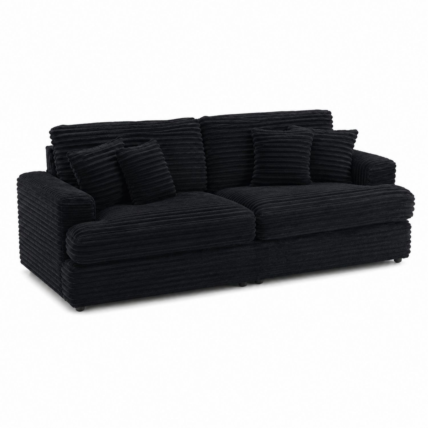 Czarna sofa 3-osobowa welur sznurkowy