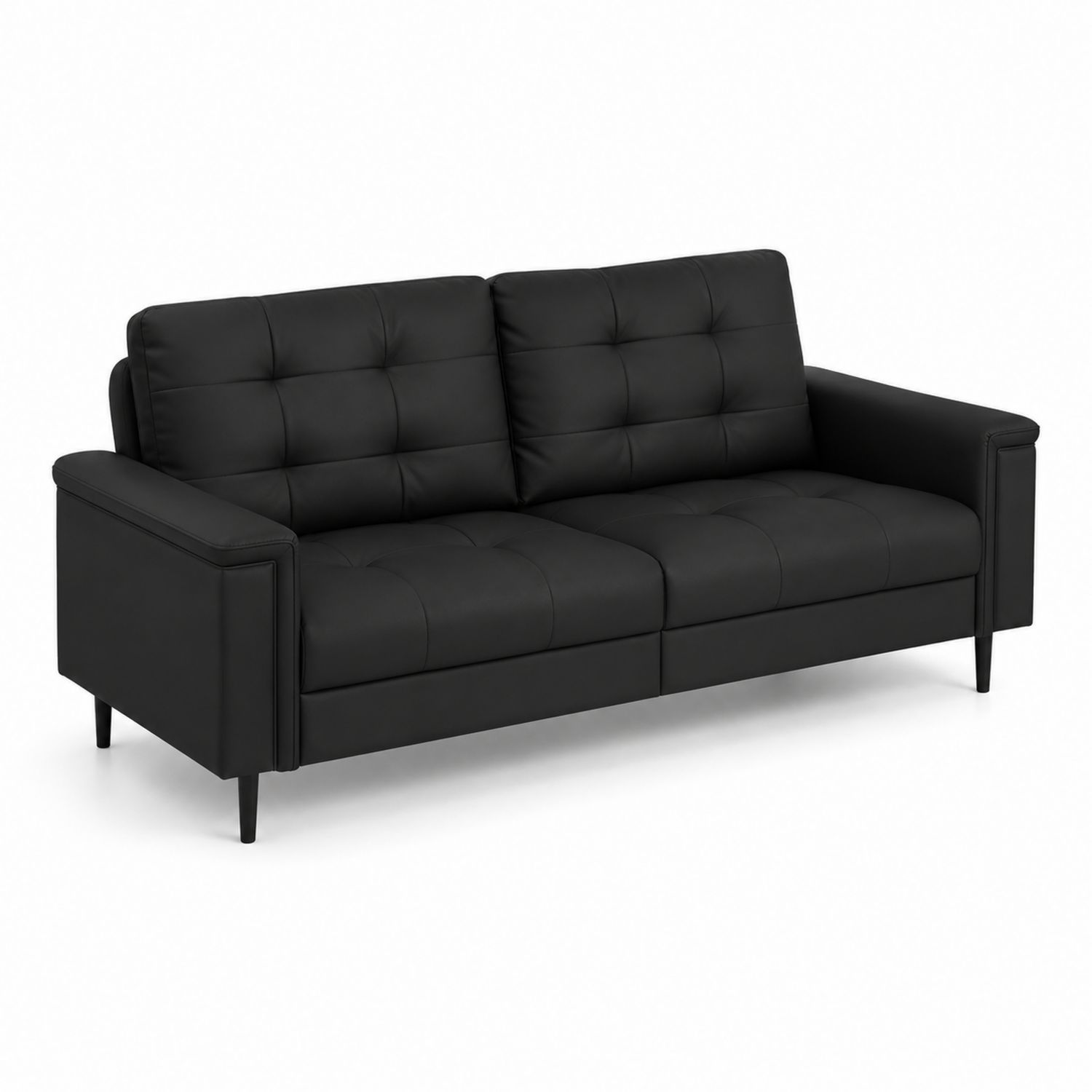 Sofa trzyosobowa z ekoskóry z metalowymi nogami czarna 210 cm