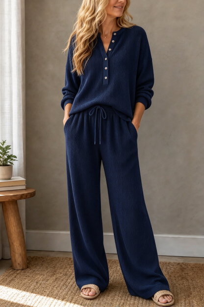Waffwell – Waffle-Look Drawstring Lounge Set