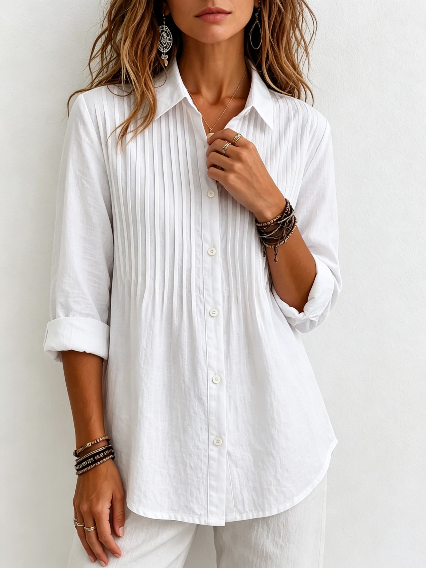 New Arrival 🔥 Women's Solid-color Casual Pleated Cotton-linen Shirt