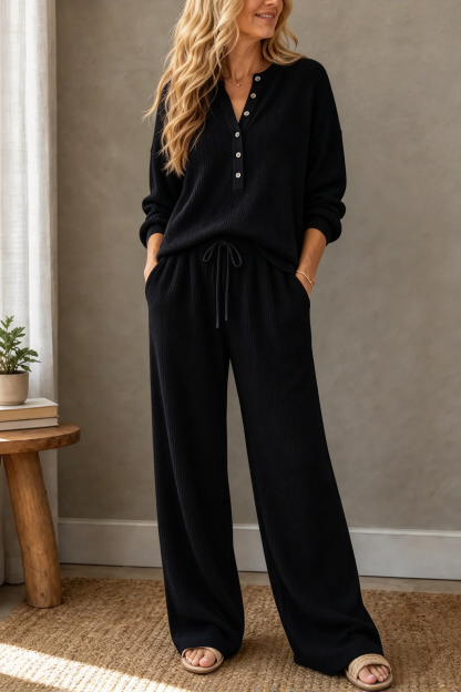 Waffwell – Waffle-Look Drawstring Lounge Set