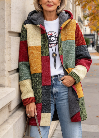 Geometric Plush Lined Hooded Jacket
