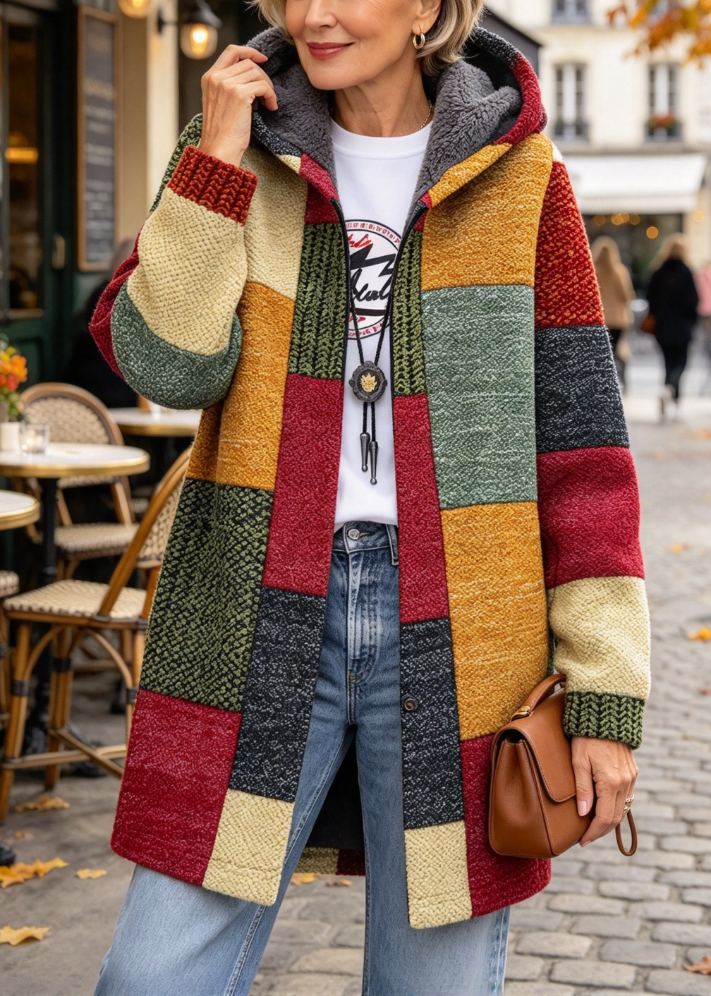 Geometric Plush Lined Hooded Jacket